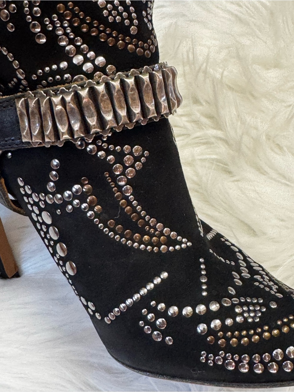 ISABEL MARANT Black Leather Suede Boots  Studded Western Ankle Rocker Sz 3 - Picture 6 of 17